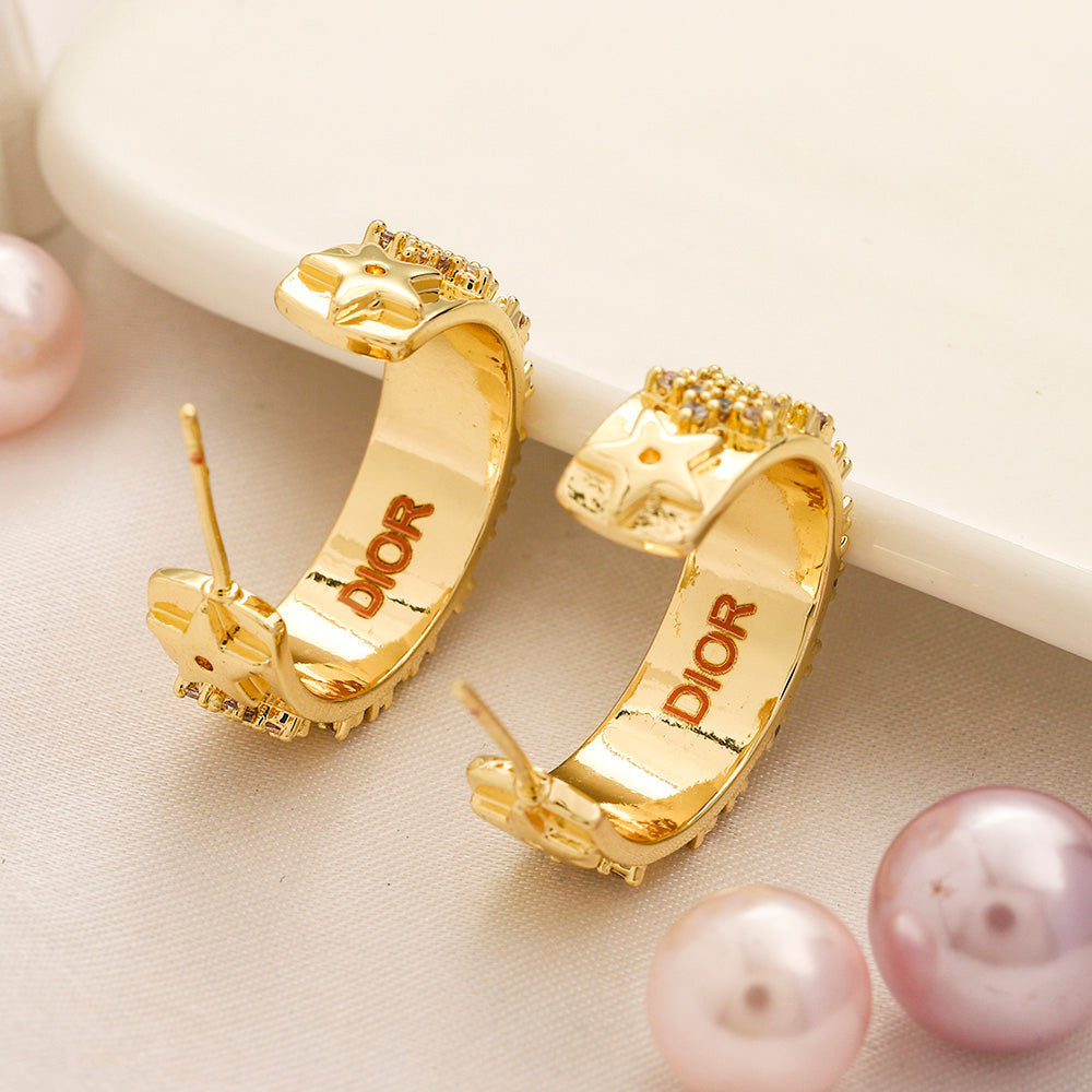 304 Stainless Steel Pave Letter Band Hoop Earrings