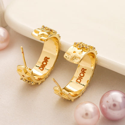304 Stainless Steel Pave Letter Band Hoop Earrings