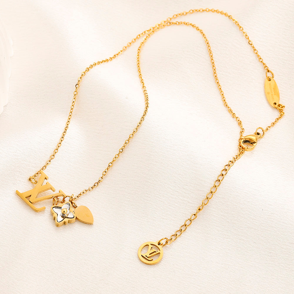 304 Stainless Steel Monogram & Floral Pendant Bracelet & Necklace - Individual or Set