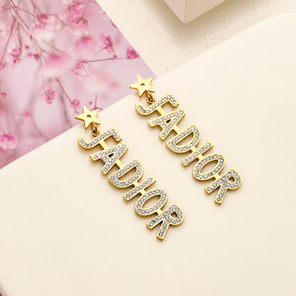 304 Stainless Steel Pave Script Letter Stud Earrings