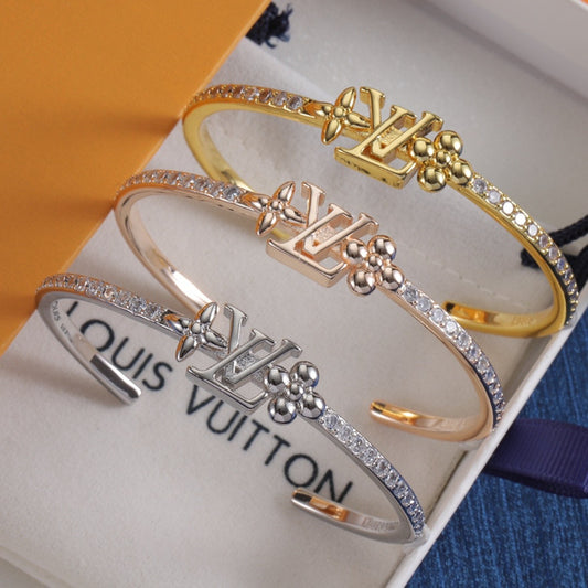 Pave Monogram & Bead Cuff Bracelet