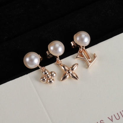 Pearl-Effect Floral & Letter Stud Earrings