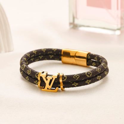 304 Stainless Steel Double-Wrap Monogram Cord Bracelet