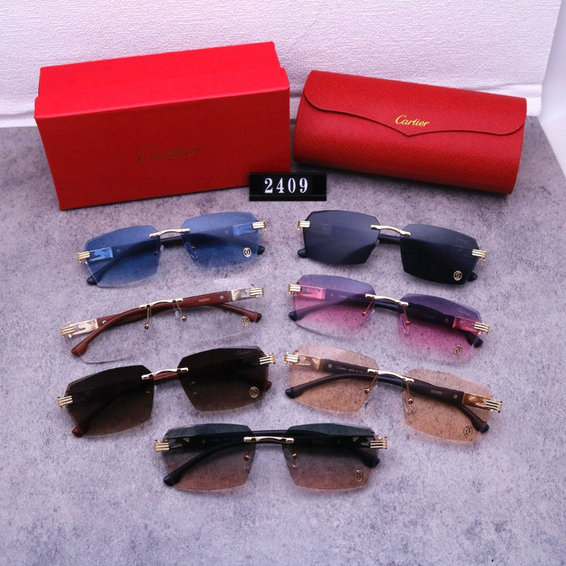 Slim Rimless Sunglasses with Ornate Temple Detail