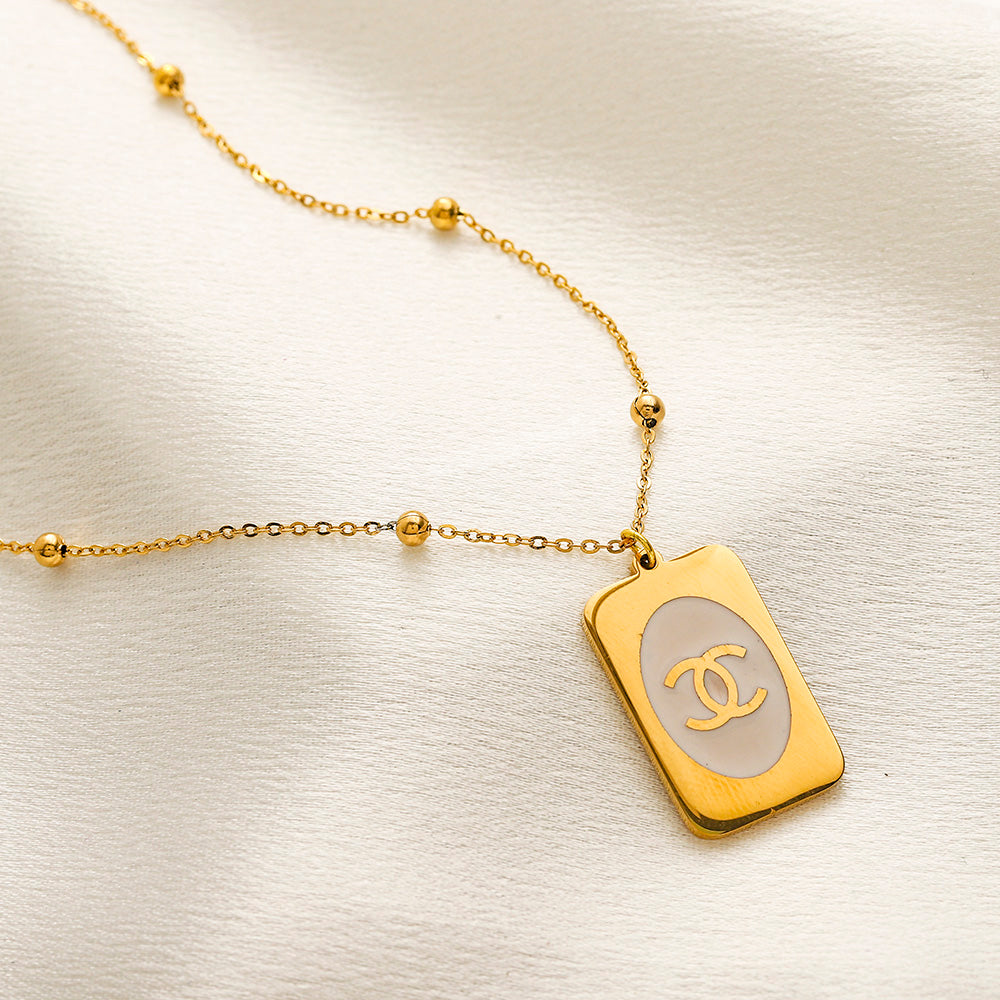 304 Stainless Steel Rectangular Monogram Tag Necklace