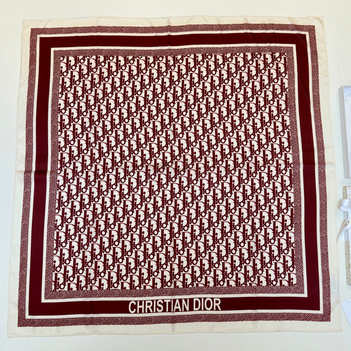 Repeating Monogram Stripe-Edge Square Scarf - 90 x 90 cm