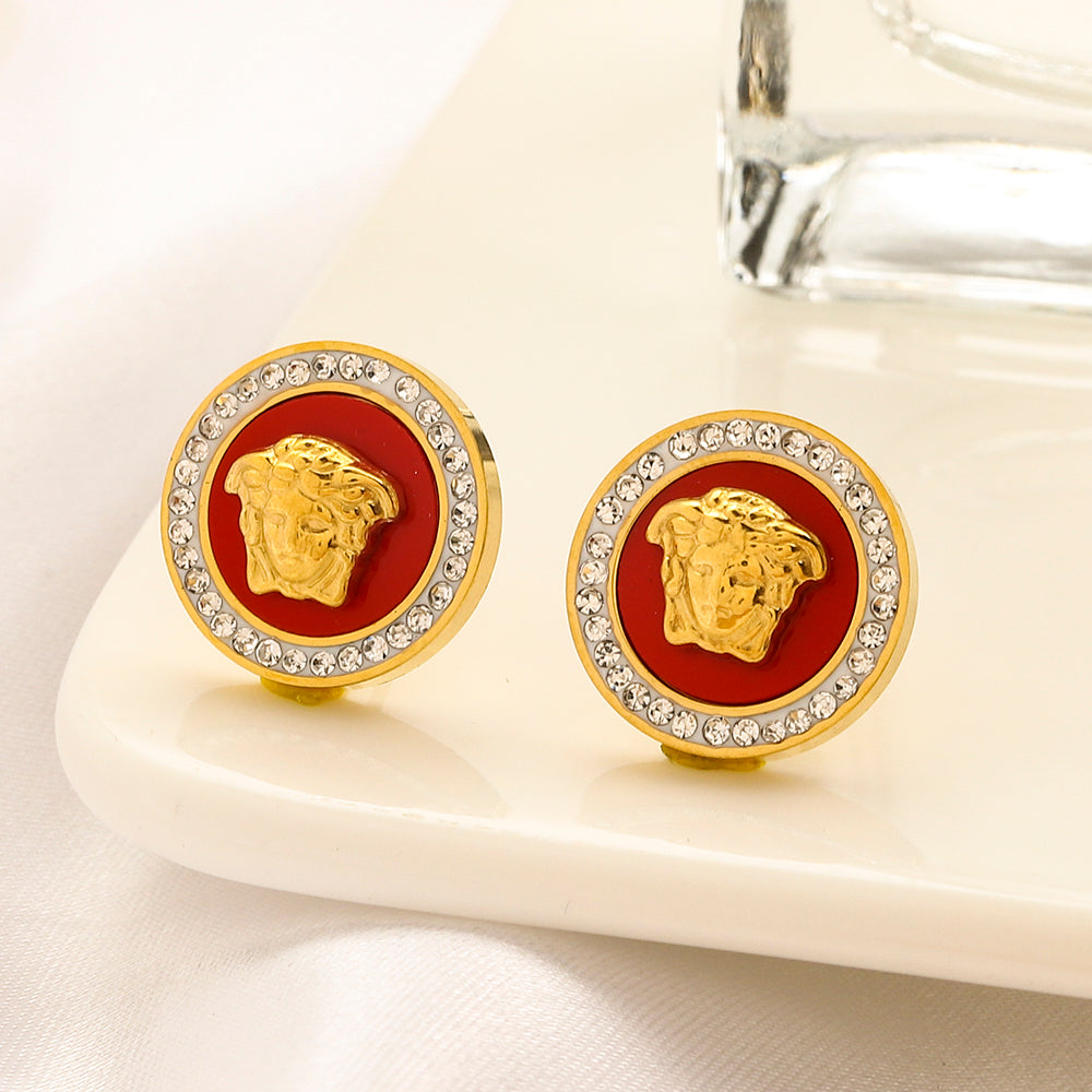 304 Stainless Steel Color-Inlay Medallion Stud Earrings