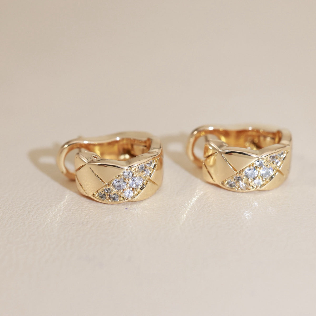 Pave Diamond-Pattern Huggie Earrings