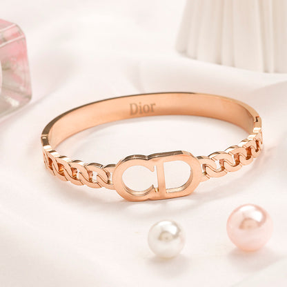 304 Stainless Steel Mixed Chain-Link Monogram Bangle Bracelet