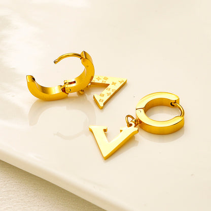 304 Stainless Steel V-Shaped Charm Huggie Earrings