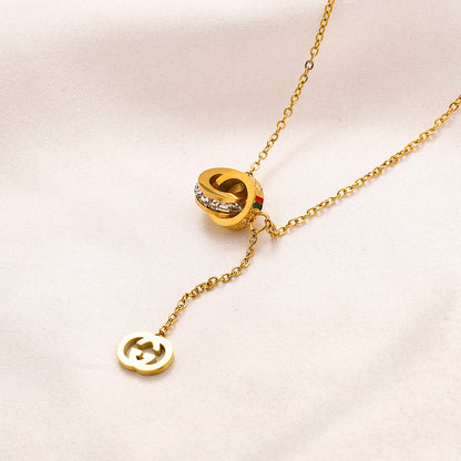 304 Stainless Steel Round Monogram Lariat Necklace
