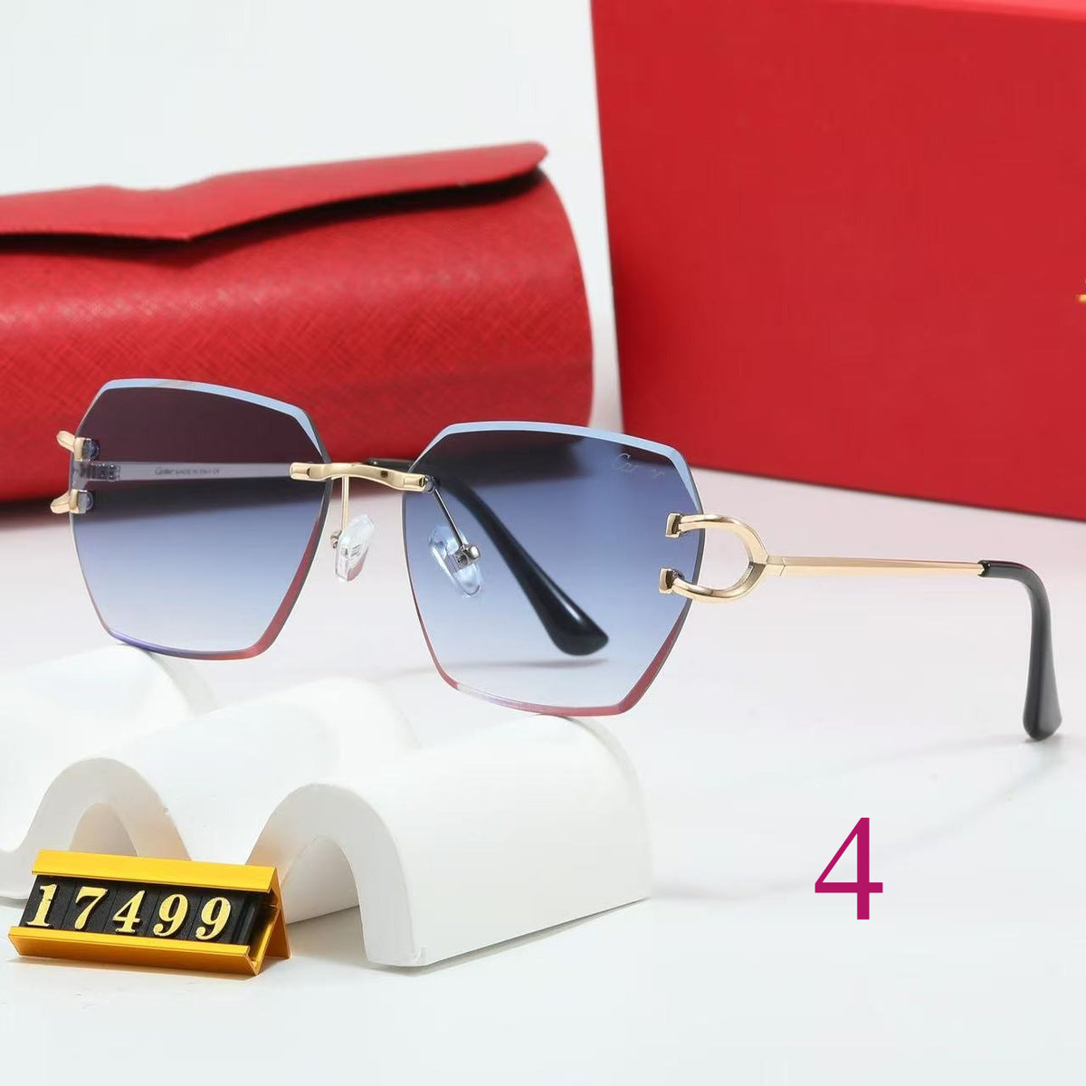 Rimless Square Sunglasses with Broad Sculpted Temples