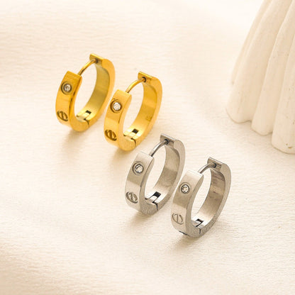 304 Stainless Steel Screw-Detail Huggie Earrings