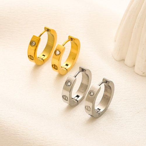 304 Stainless Steel Screw-Detail Huggie Earrings