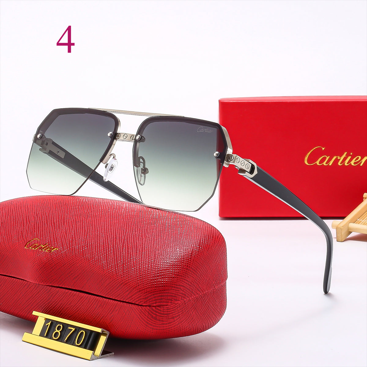 Oversized Rimless Square Sunglasses with Decorative Temples