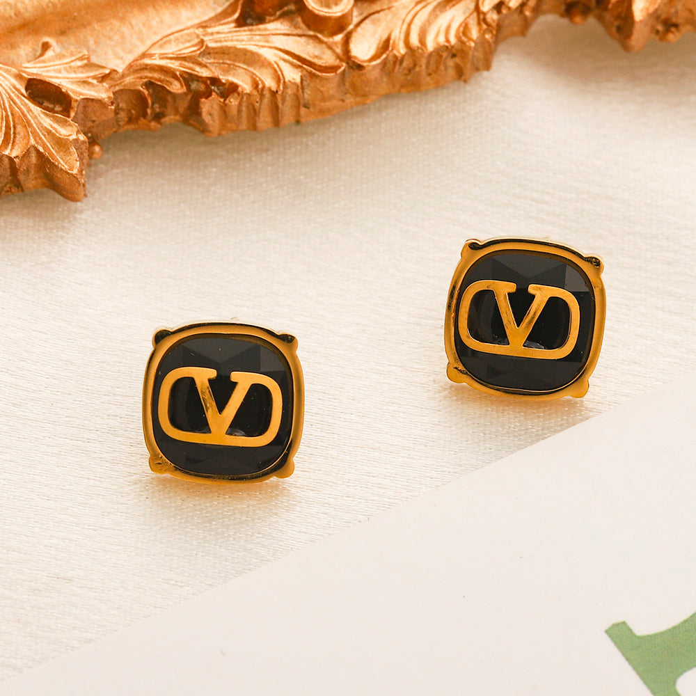 304 Stainless Steel Square V-Motif Stud Earrings