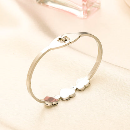 304 Stainless Steel Three-Heart Color-Inlay Bangle Bracelet