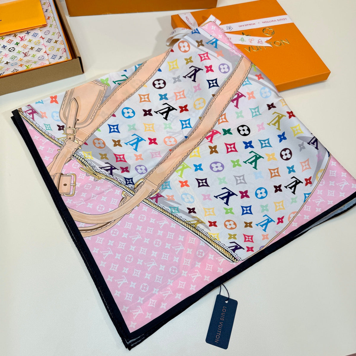 Contrast Border Floral Monogram Square Scarf - 90 x 90 cm