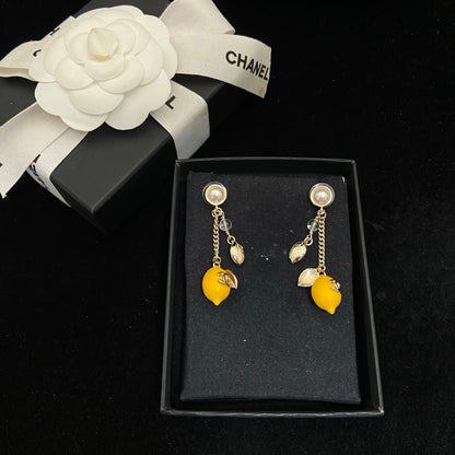 Lemon Charm Chain Drop Earrings