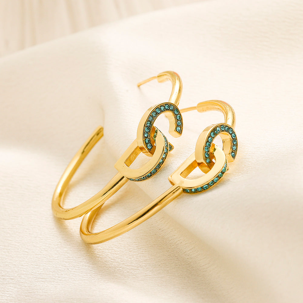 304 Stainless Steel Stone-Accent Curved Hook Earrings