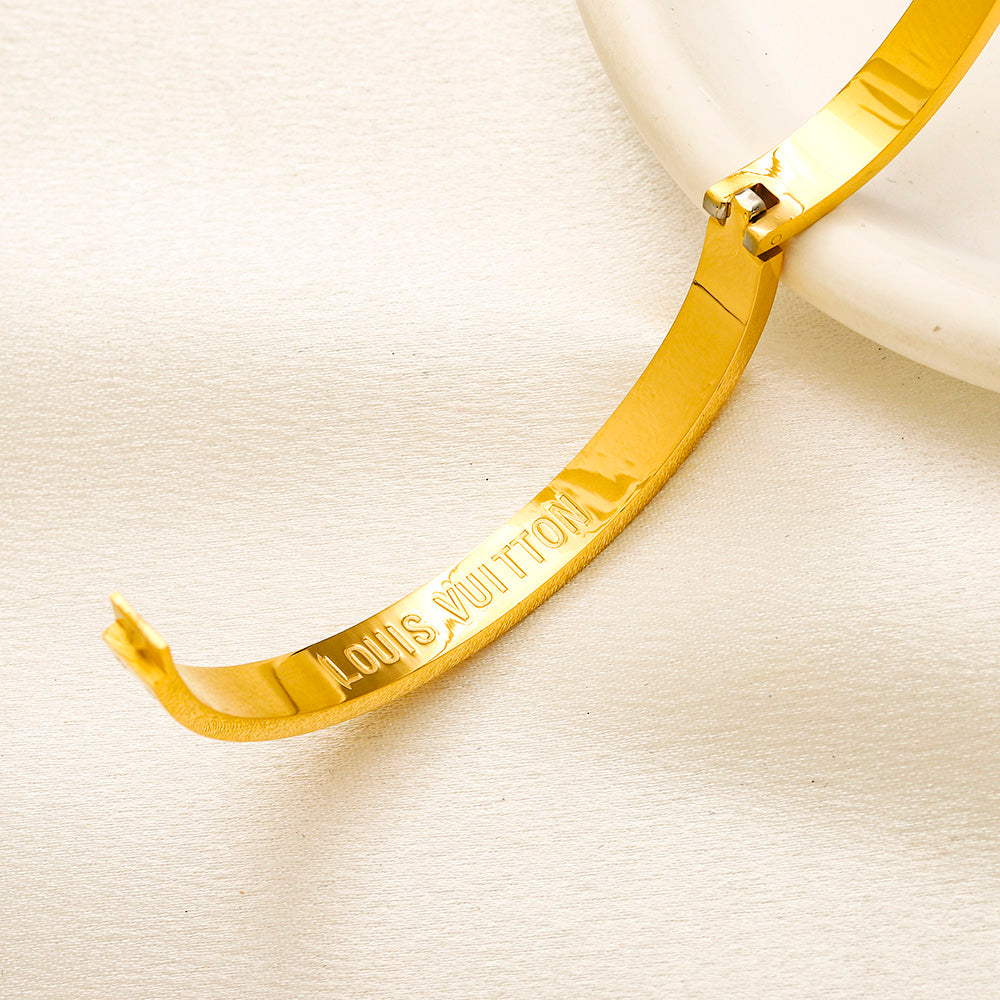 304 Stainless Steel White-Inlay Colorful Monogram Bangle Bracelet