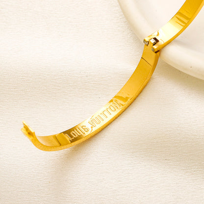 304 Stainless Steel White-Inlay Colorful Monogram Bangle Bracelet