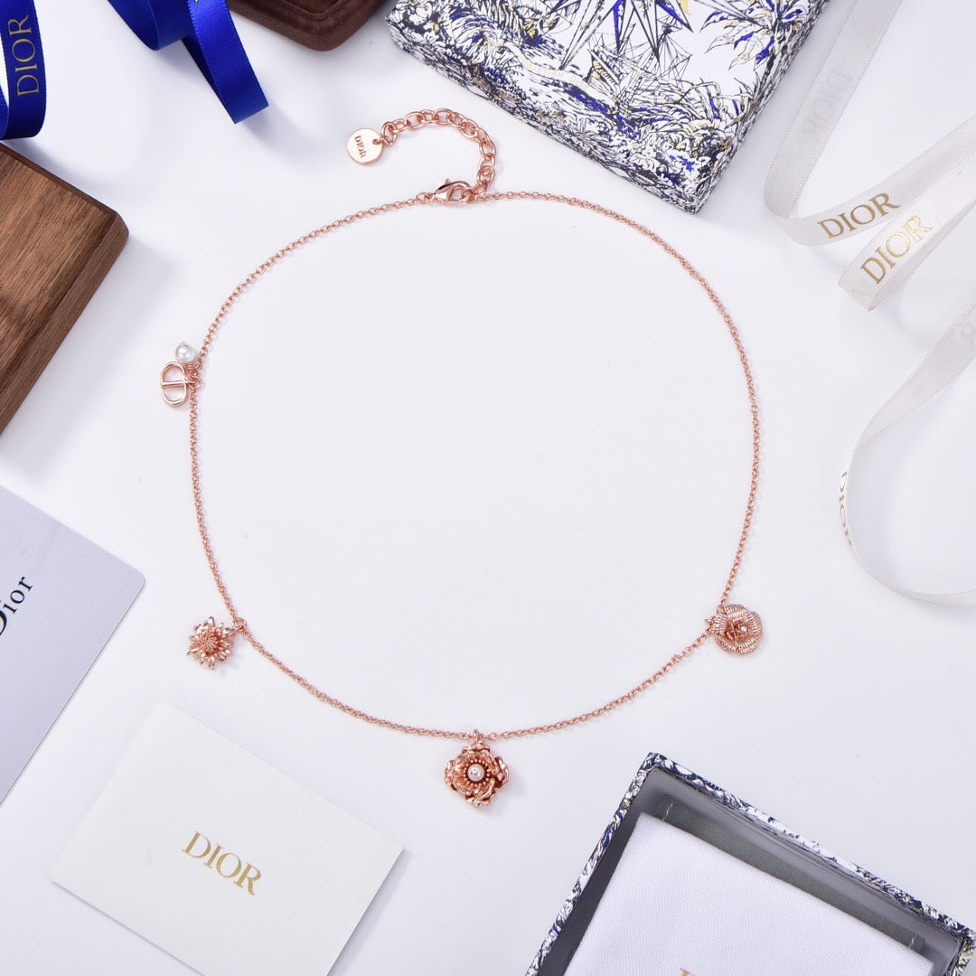 Rose Motif Station Necklace