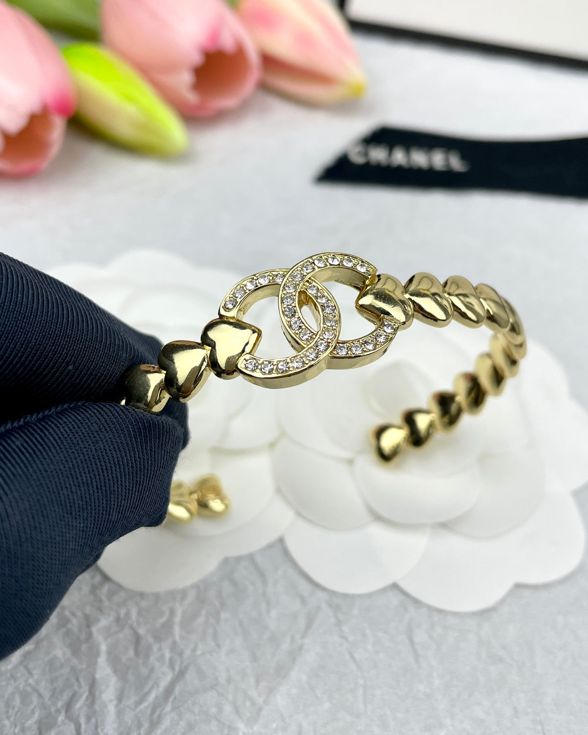 Pave Interlocking-C Chain-Link Cuff Bracelet