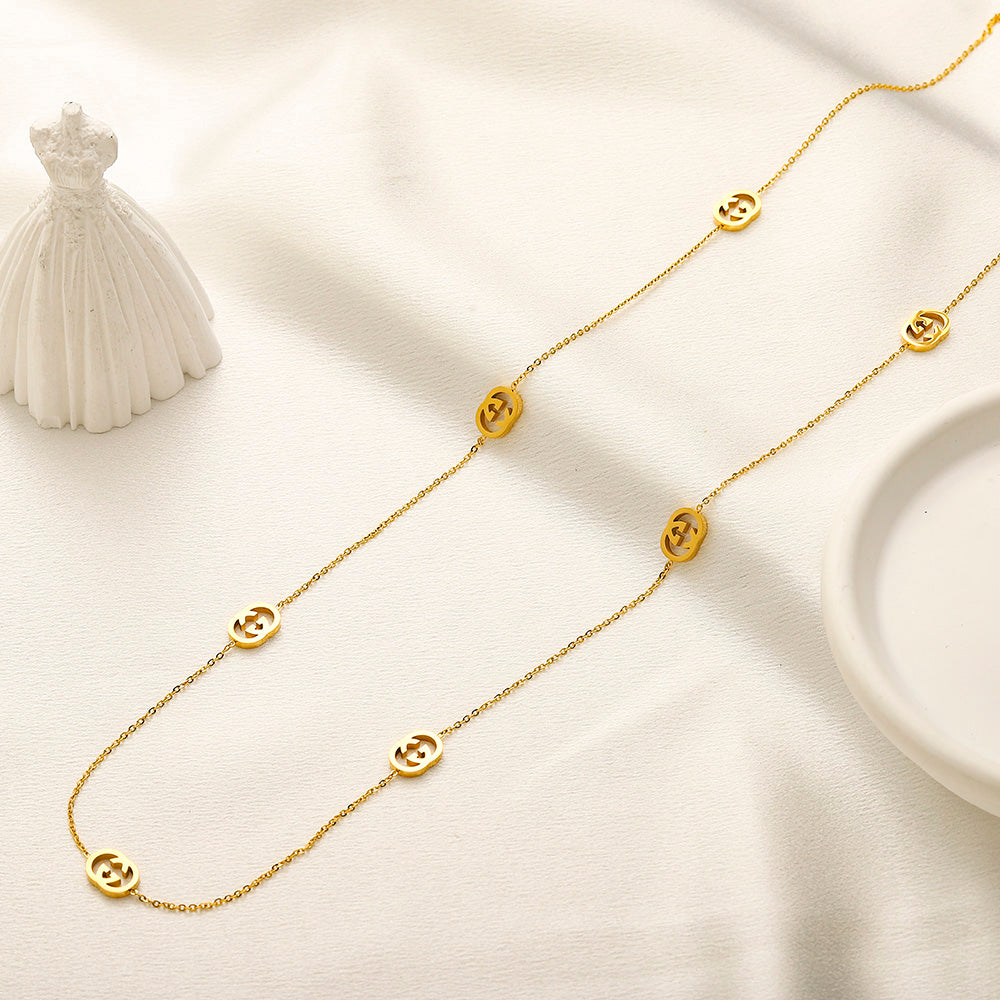 304 Stainless Steel Round Monogram Station Necklace - 90 cm