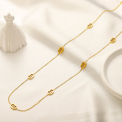 304 Stainless Steel Round Monogram Station Necklace - 90 cm