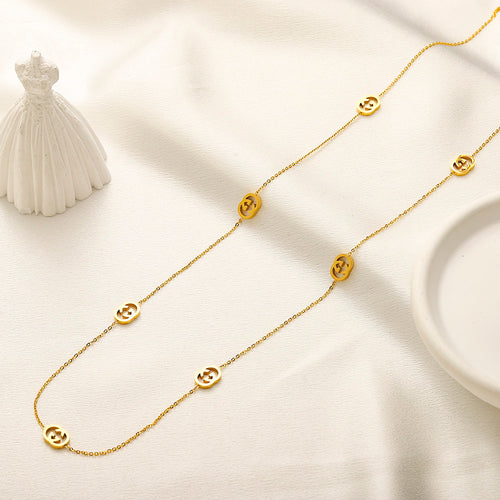 304 Stainless Steel Round Monogram Station Necklace - 90 cm