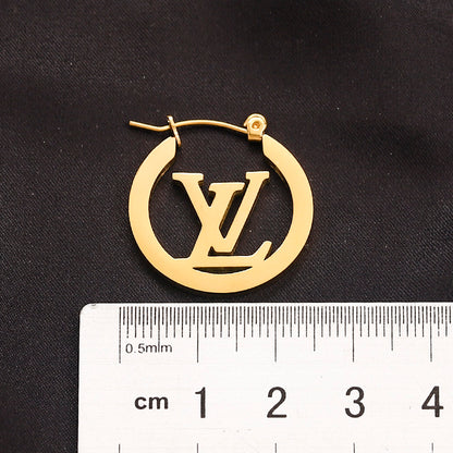 304 Stainless Steel Round Frame Monogram Hoop Earrings