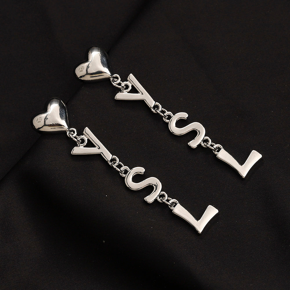 304 Stainless Steel Heart & Letter Chain Drop Earrings