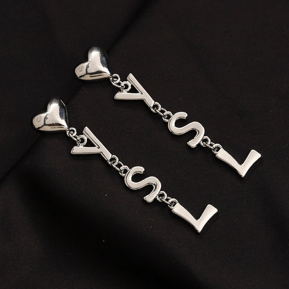 304 Stainless Steel Heart & Letter Chain Drop Earrings