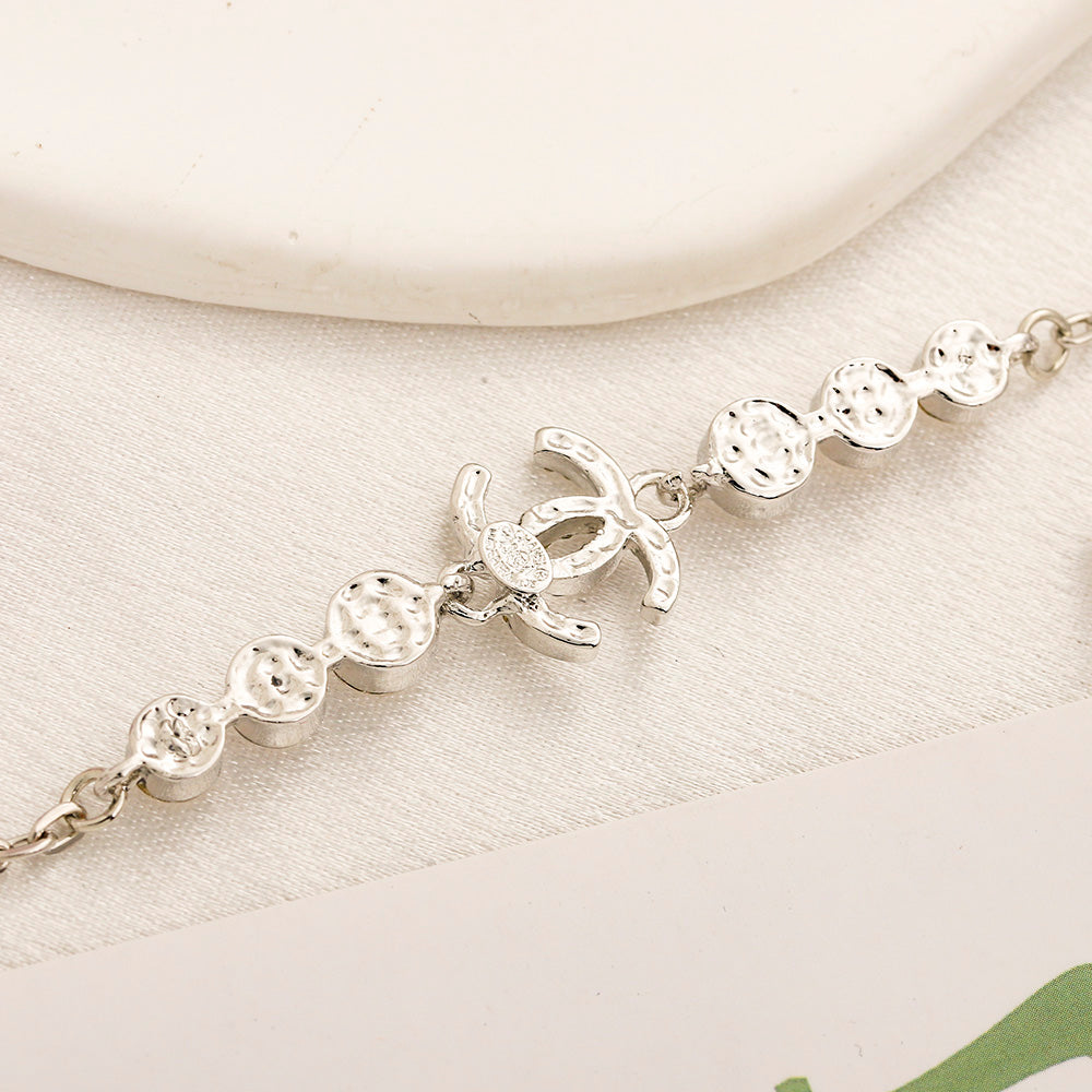304 Stainless Steel Pave Interlocking-C Bracelet & Necklace - Individual or Set