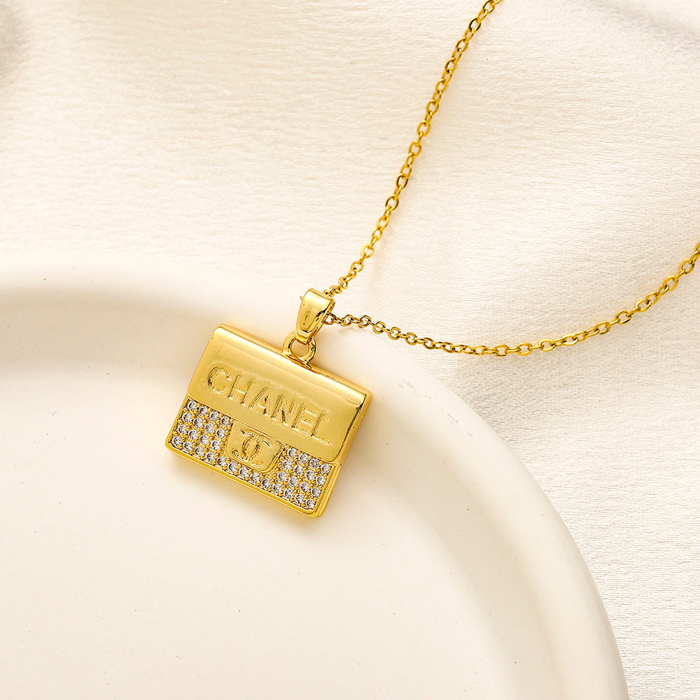 Copper Pave Square Lettering Pendant Necklace