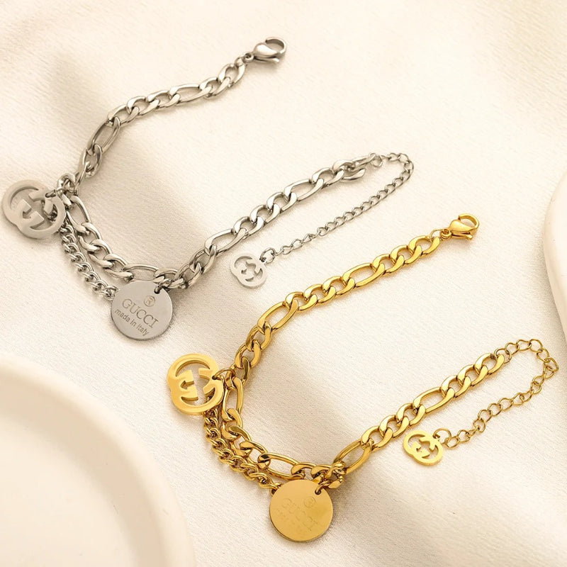 304 Stainless Steel Double-Chain Coin Charm Bracelet