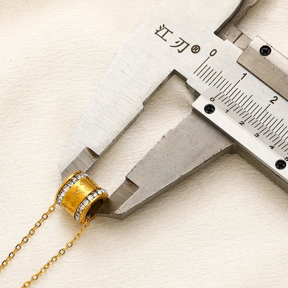 304 Stainless Steel Pave-Edge Barrel Pendant Necklace