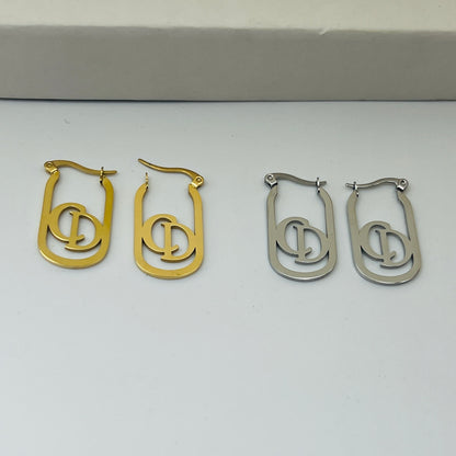 304 Stainless Steel Oval Letter Hoop Earrings