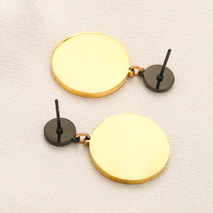 304 Stainless Steel Striped Round Monogram Drop Earrings