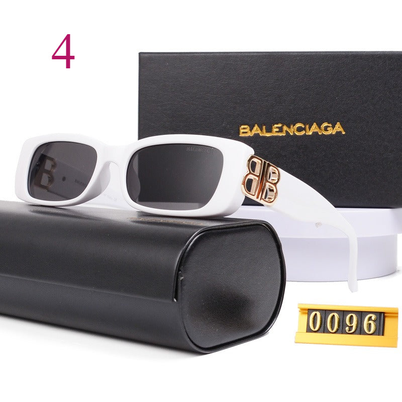 Rounded Rectangular Sunglasses with Decorative Logo Hinges