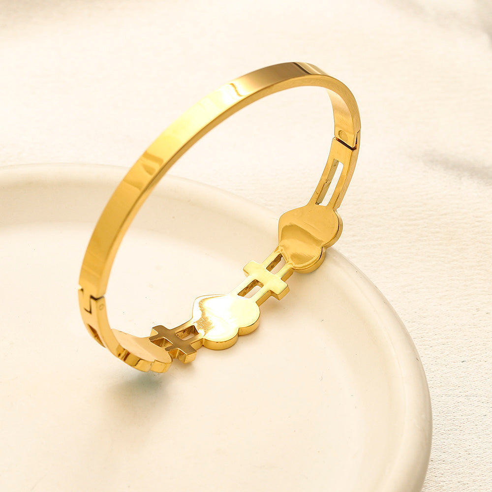304 Stainless Steel Blue Heart & Pave Link Bangle Bracelet