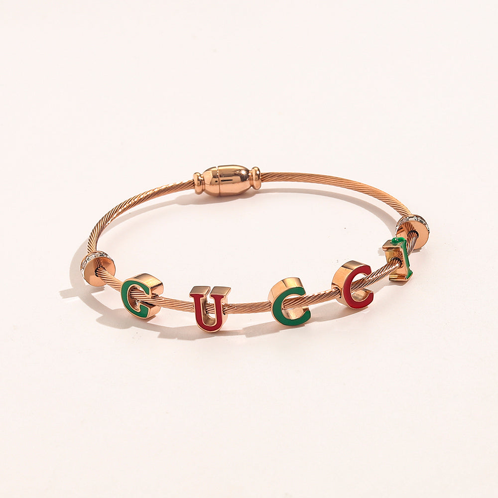304 Stainless Steel Colorful Letter Cuff Bracelet