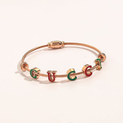 304 Stainless Steel Colorful Letter Cuff Bracelet