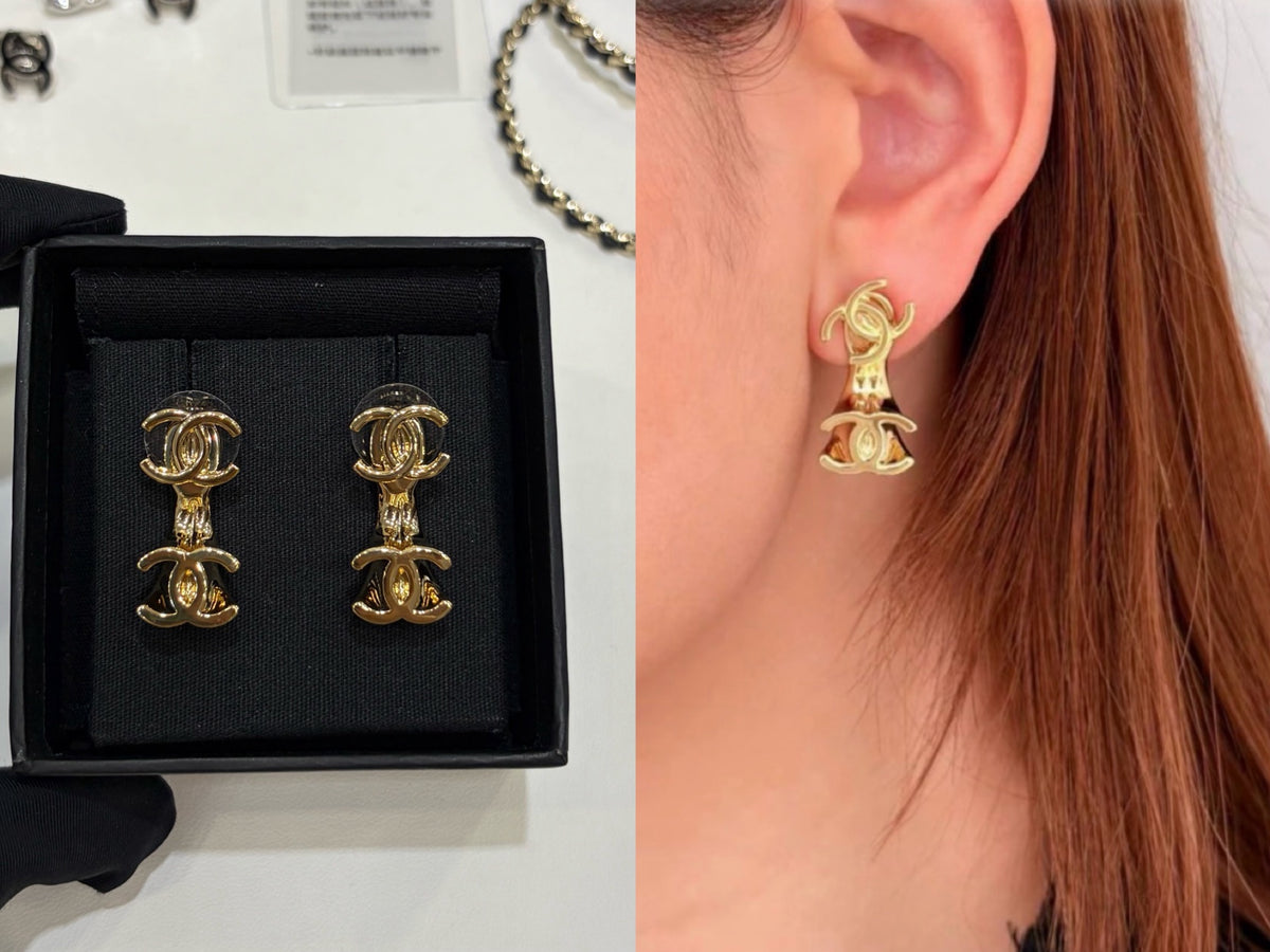 Double Interlocking-C Link Drop Earrings