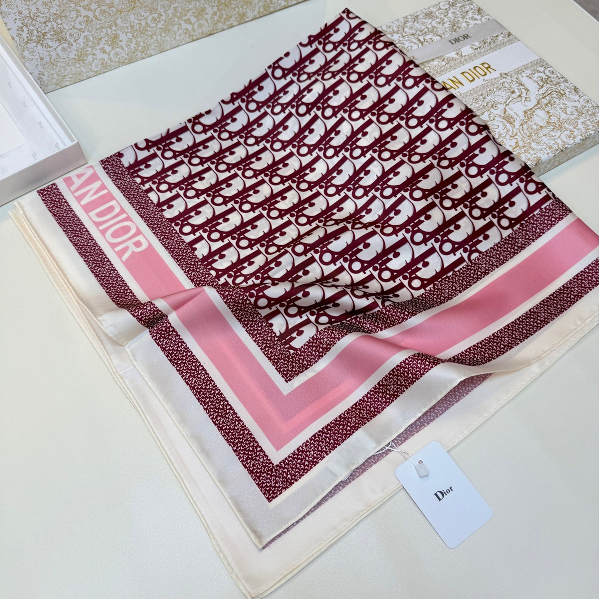 Repeating Monogram Stripe-Edge Square Scarf - 90 x 90 cm