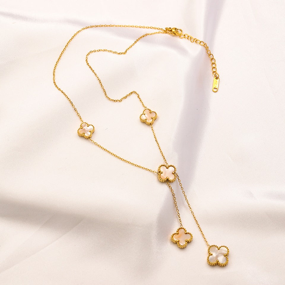 304 Stainless Steel Triple Quatrefoil Station Necklace
