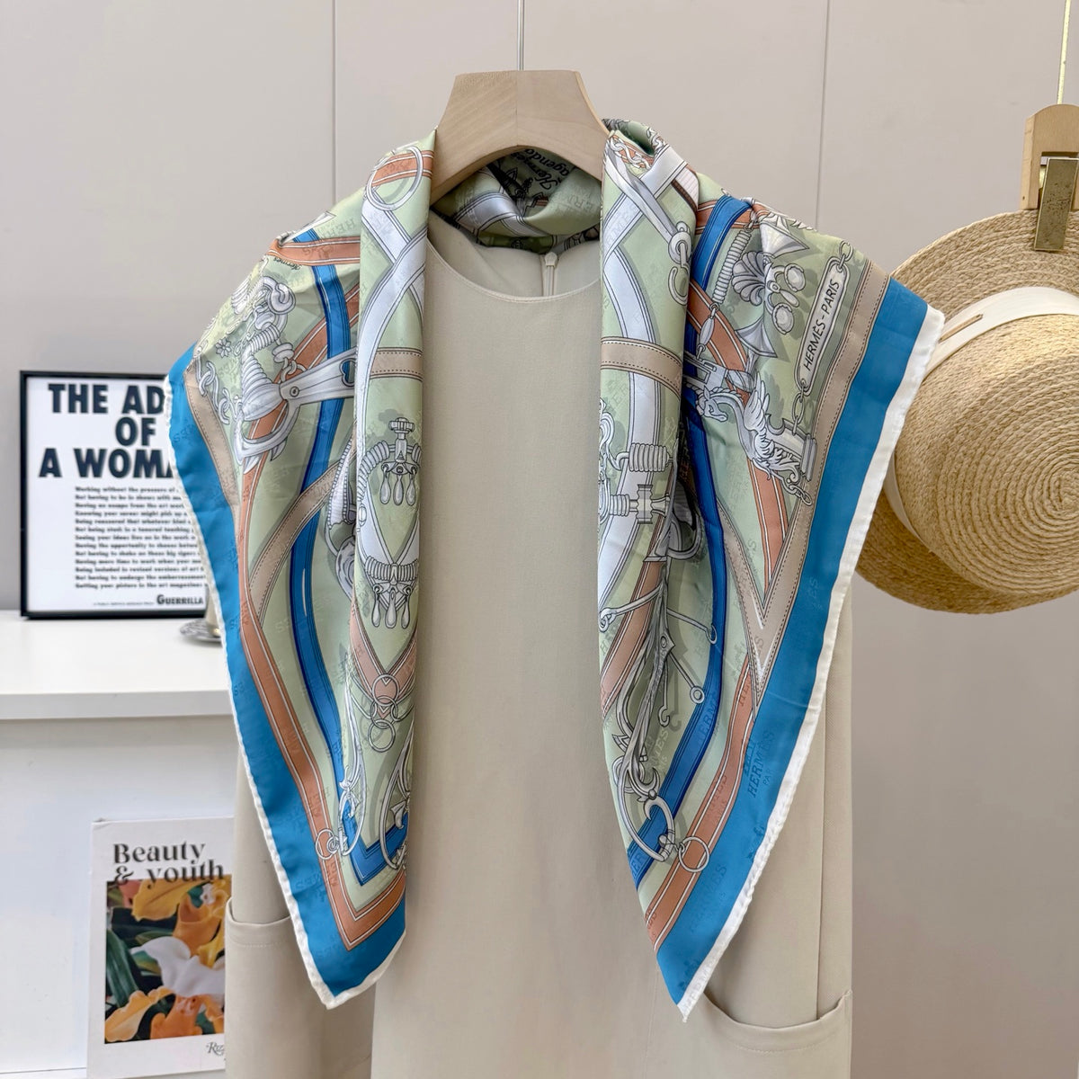 Belt & Buckle Print Square Scarf - 90 x 90 cm