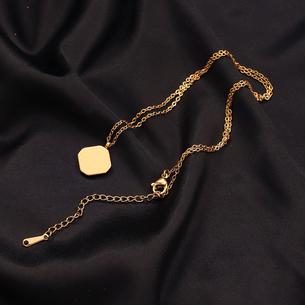 304 Stainless Steel Black-Inlay Octagonal Monogram Necklace