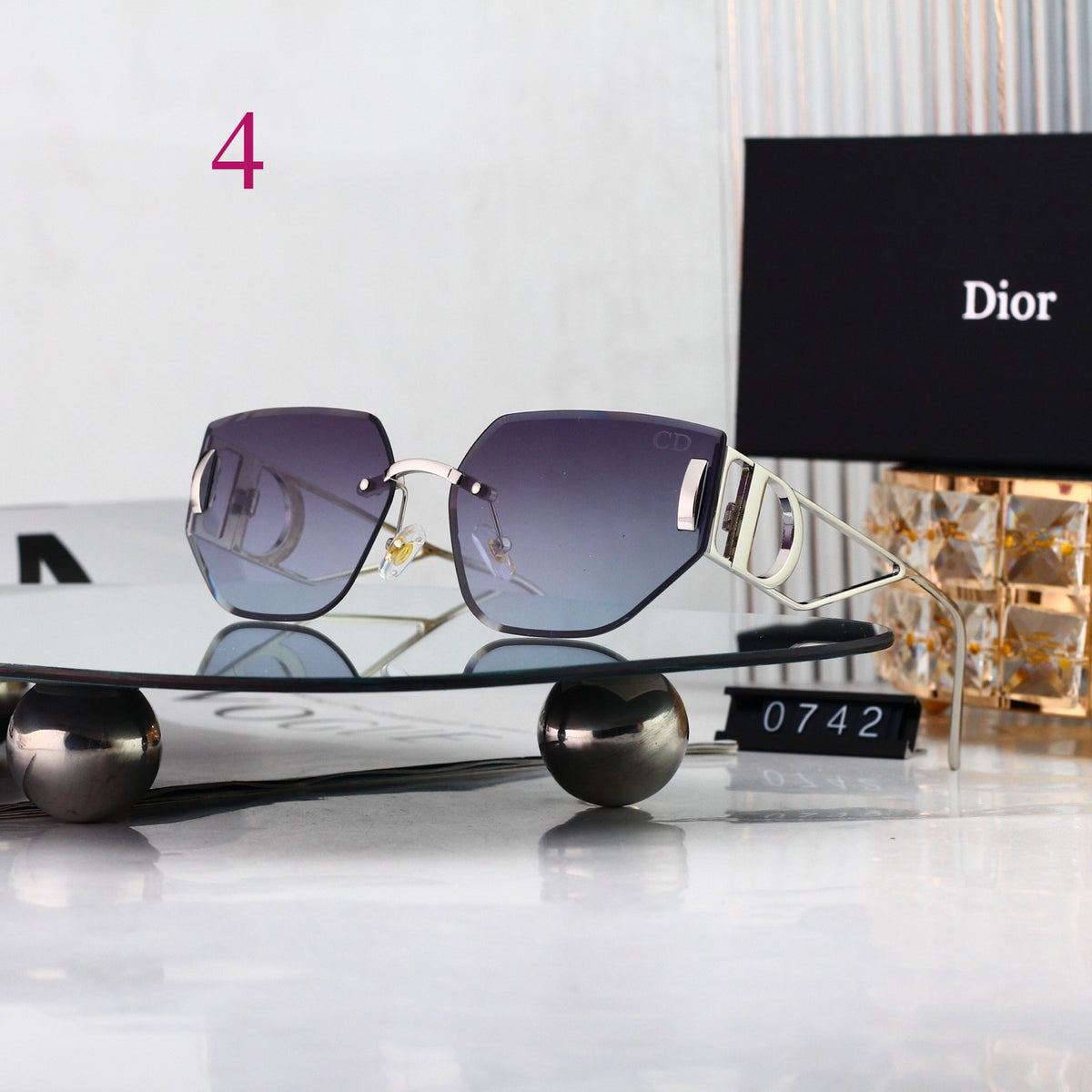 Rectangular Metal Sunglasses with Twin Bridge Bars